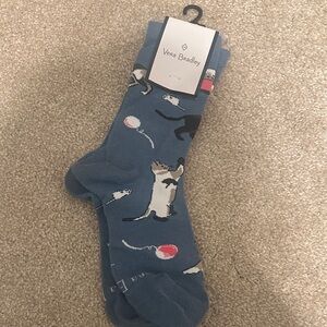 Vera Bradley Blue Socks with Cat and Yarn Design